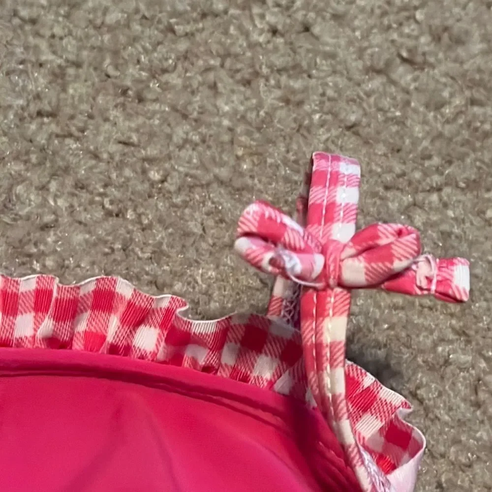 Joe Boxer Pink/white Gingham Butterfly Cutout Purple Red Green Ruffle Swimsuit-3